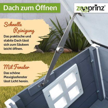 zooprinz Katzenhaus aus Holz wetterfest mit Klappdach Grau-Weiss