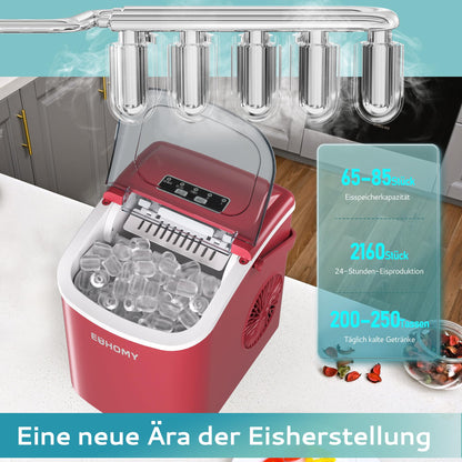 EUHOMY Eiswürfelmaschine Klein, 12 kg/Tag, Selbstreinigend, Rot