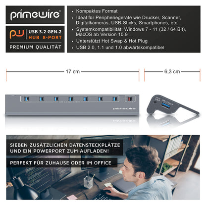 CSL 8-Port USB 3.2 Gen2 Hub mit Ladeport, Aluminium, 10 Gbit/s