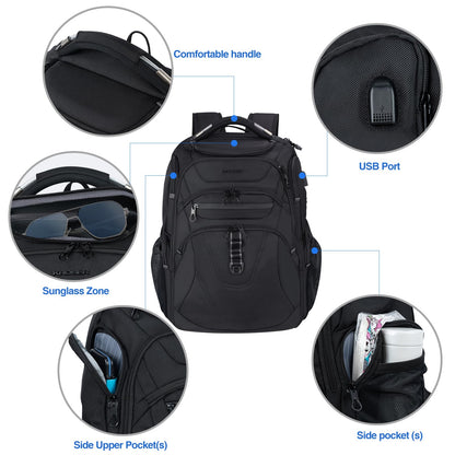 KROSER Laptop Rucksack Herren Business 18.4 Zoll Anti Diebstahl Schwarz