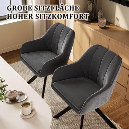 Goeurvant Esszimmerstühle 6er Set, drehbar, Samt Grau, Metallbeine