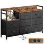 ODK Kommode 8 Stoffschubladen mit USB & AC – Vintage Schwarz. Rechteckige, schwarze Kommode mit 8 Stoffschubladen für Stauraum und integrierte Ladefunktion.
