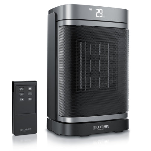 Brandson Keramik-Heizlüfter 1500 W mit Fernbedienung und ECO-Modus, kompakt mit mattem Finish und LED-Display