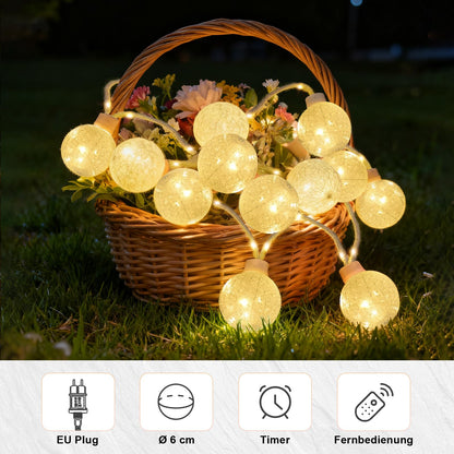 Ciskotu LED Lichterkette Baumwollkugeln, 8 m, 16 Kugeln, dimmbar