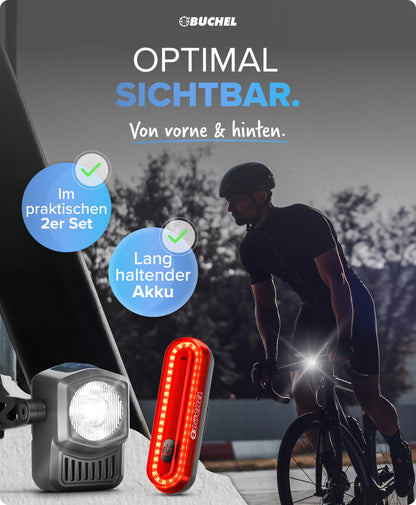 Büchel Fahrradlicht Set LED USB-C Frontlicht & Rücklicht StVZO