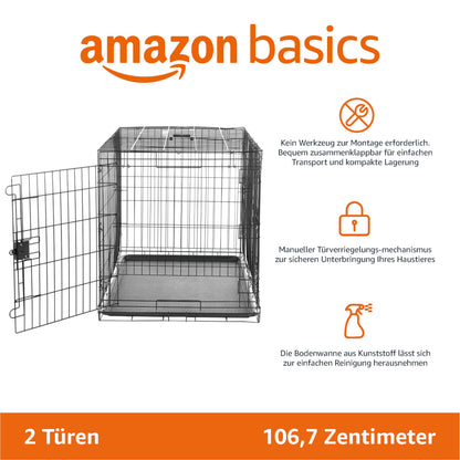 Amazon Basics Faltbarer Hundekäfig Metalldraht – Doppeltür Schwarz L