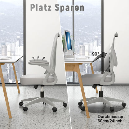 naspaluro Bürostuhl mit Verstellbaren Armlehnen, Ergonomischer Schreibtischstuhl mit Netzbespannung, Lordosenstütze, Höhenverstellbarer, Gepolstertem Sitzkissen, 360° Drehstuhl, Grau