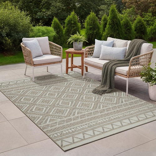 the carpet Calgary Outdoor Teppich, Boho Vintage, Beige, 200 x 280 cm – Flachgewebe mit Rautenmuster