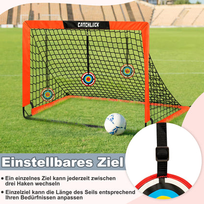 CATCHLUCK Fussballtor Kinder Pop Up 2er Set mit Fussball und Kegeln