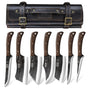 HOSHANHO Metzgermesser Set Handgeschmiedetes Messer – Mit Tasche. Dunkle, handgeschmiedete Klingen in schwarzer Tasche.