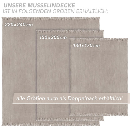 Pure Label Musselin Tagesdecke 220 x 240 cm aus Baumwolle in Taupe