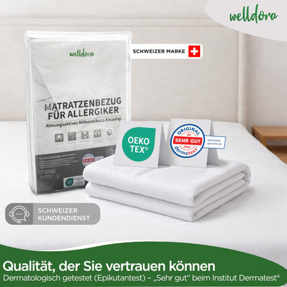 Welldora Milbenbezug Topper 180x200 cm, Encasing mit Reissverschluss