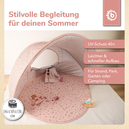 Bieco Ella Pop-up Strandmuschel Dreamy Flowers, UV-Schutz 40+