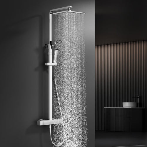 HOMELODY Duschsystem mit Thermostat Regendusche - Chrom. Mit Regenbrause und Thermostatarmatur zur Temperaturkontrolle.