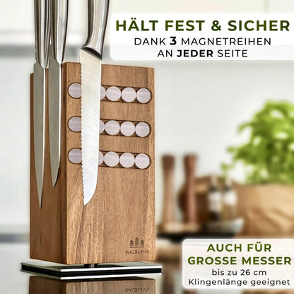 WALDLAND Premium Messerblock magnetisch Akazienholz 360° drehbar – ohne Messer