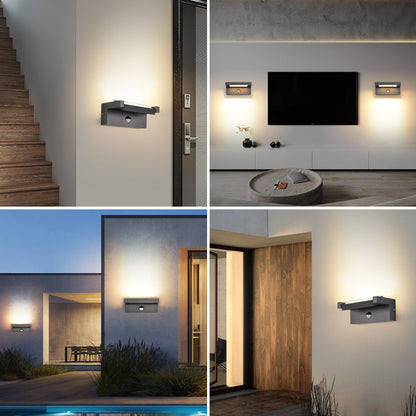 LED Wandleuchte Aussen Innen mit Bewegungsmelder,22W Außenlampe Wand,IP65 Wasserdichte Außenwandleuchte 3000K Warmweiß Wandlampe,Aussenleuchte mit 350° Schwenkbar Panel für Garten Terrasse Dunkelgrau
