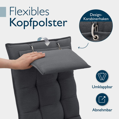 Beautissu Hochlehner Auflage Sun-HL 6er Set mit Kopfpolster Anthrazit