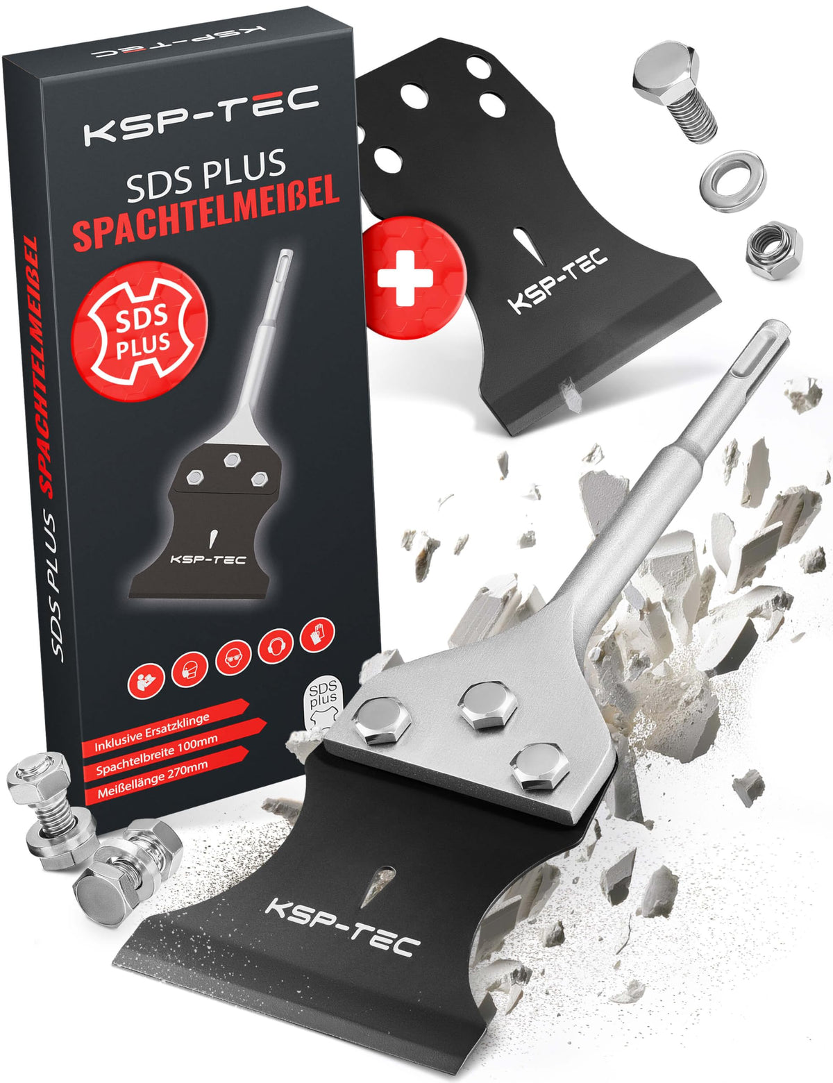 KSP-TEC SDS Plus Spachtelmeissel inkl. Ersatzklinge für Bohrhammer, aus Werkzeugstahl