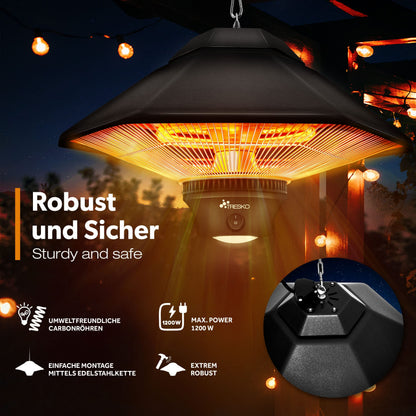 TRESKO Infrarot Deckenheizstrahler 1200W – mit Fernbedienung