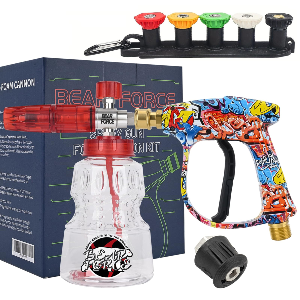 BEAR FORCE Hochdruckreiniger-Spritzpistole M22 mit Schaumlanze 1L und fünf Düsenaufsätzen