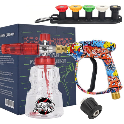 BEAR FORCE Hochdruckreiniger-Spritzpistole M22 mit Schaumlanze 1L und fünf Düsenaufsätzen