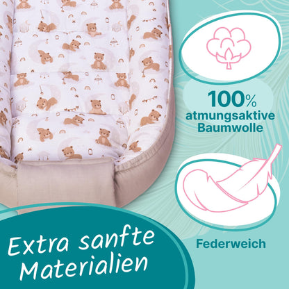 balelu Babynest für Neugeborene, Oeko-TEX Baumwolle, Beige