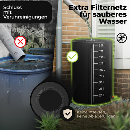 GRÜNTRAUM Regentonne faltbar 200L mit Füllstandsanzeige, schwarz