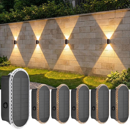 ELLASAY Solar Wandleuchten Aussen, Up & Down, 3 Farben, IP65, 6er-Set – Linsen-LEDs mit Kristall-Lichtkranz