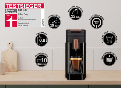 K-fee ONE Kapselmaschine für Kaffee, Tee & Kakao, Schwarz Kupfer