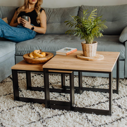 LEHMANN Couchtisch 2er Set LHOTS, Beistelltisch aus Holz, schwarz