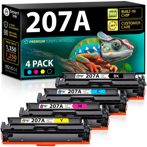 Smart Ink Kompatibel HP 207A/207X Toner Set mit Chip (4 Farben). Vier farbige Tonerpatronen für Farbdrucke in Laserdruckern.