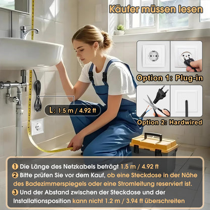 MYGIIVOVO Badspiegel mit LED-Beleuchtung, Touch-Schalter, 60x45 cm