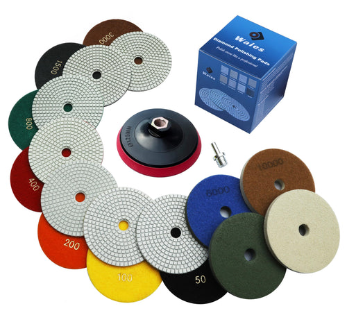 Waies Diamant-Schleifpad-Set 125 mm, Körnung 50–10000, M14, Diamant-Pads mit Klett-Backpad und Faser-Polierscheiben