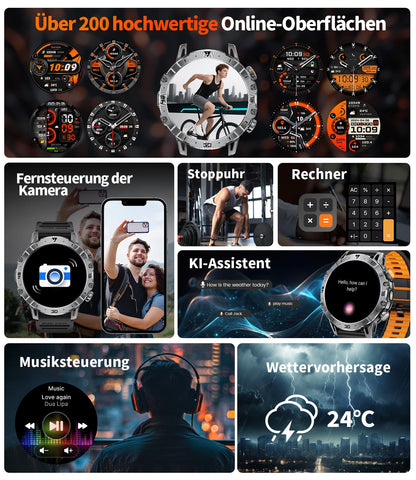 LIGE Smartwatch Herren EF18-A mit Telefonfunktion, IP68, Schwarz