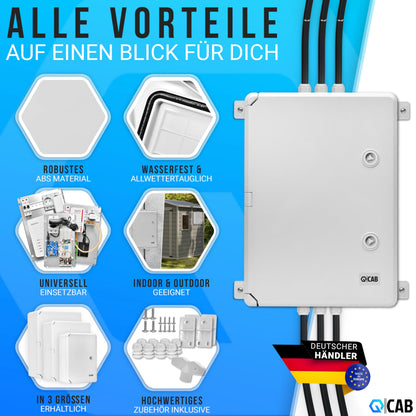 QCAB Verteilerkasten IP65 wasserdicht, ABS-Gehäuse, 30 x 40 x 17 cm