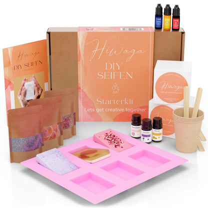 Hiwaga DIY Seifenset für Erwachsene – Seife selber machen Starterkit mit Rohseife, Farben, Duftölen und Silikonform