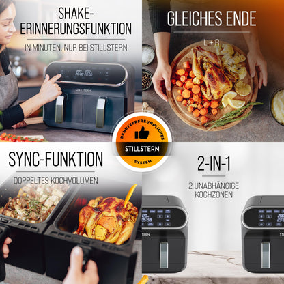 Stillstern Duo-Fry Heissluftfritteuse 8 L, 2 Kammern, 2400 W