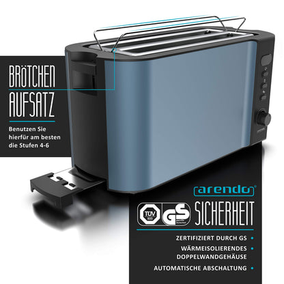 Arendo Frukost Langschlitztoaster Edelstahl 4 Scheiben Admiral Blau