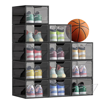 SONGMICS LSP412B01 Schuhboxen Kunststoff – 12er Set Transparentes Schwarz. Stapelbare Boxen lagern Schuhe staubfrei.