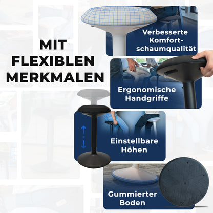 Backerz Ergonomischer Bürohocker - Mattschwarz, 55-80 cm