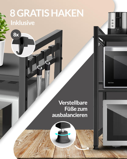 Heldenwunder Mikrowellenregal 3-stufig, Stahl, verstellbar, schwarz