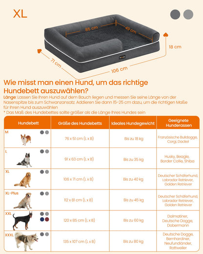 Feandrea Orthopädisches Hundebett, waschbar, 106 x 71 cm, dunkelgrau
