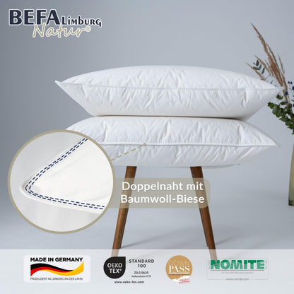 BEFA NATUR Daunenkissen 3-Kammer 80x80 cm - 90% Daunen