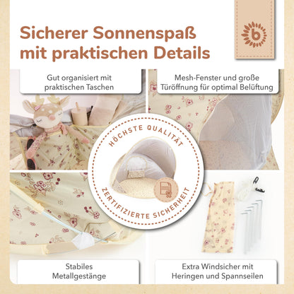 Bieco Ella Pop-up Strandmuschel Vintage Flowers mit UV-Schutz 40+