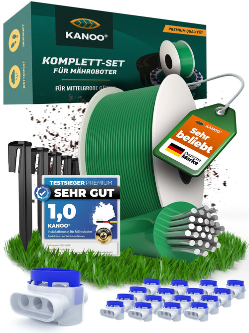 kanoo Mähroboter Begrenzungskabel Set, 150 m Kabel + 300 Erdnägel mit 20 Kabelverbindern