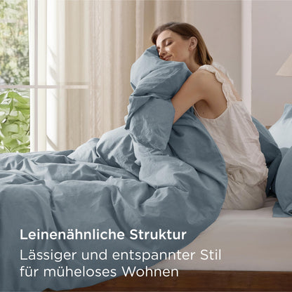 BEDSURE Bettwäsche-Set 135x200 Baumwolle Graublau 4-teilig