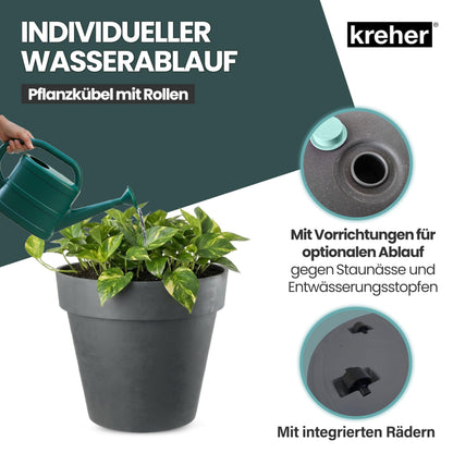 Kreher XL Pflanzkübel rund Ø 58 cm mit Rollen, Anthrazit