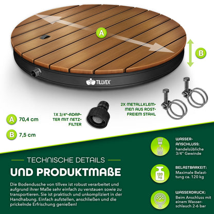 tillvex Gartendusche rund, Bodendusche mit Fussrad, Anthrazit