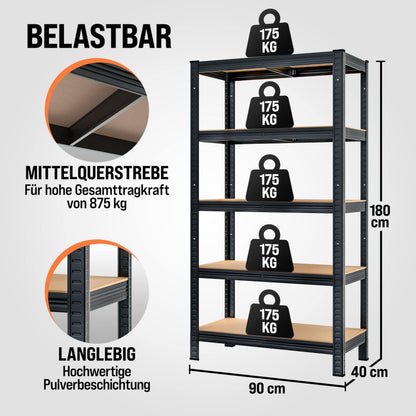 Monzana Schwerlastregal 2er-Set, 180x90x40 cm, 2x 875 kg, schwarz