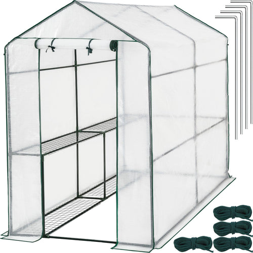 tectake Foliengewächshaus mit 4 Ablagen – 186x120x190 cm. Grüner PE-Bezug, Stahlrohrgestell. Für Pflanzenschutz.